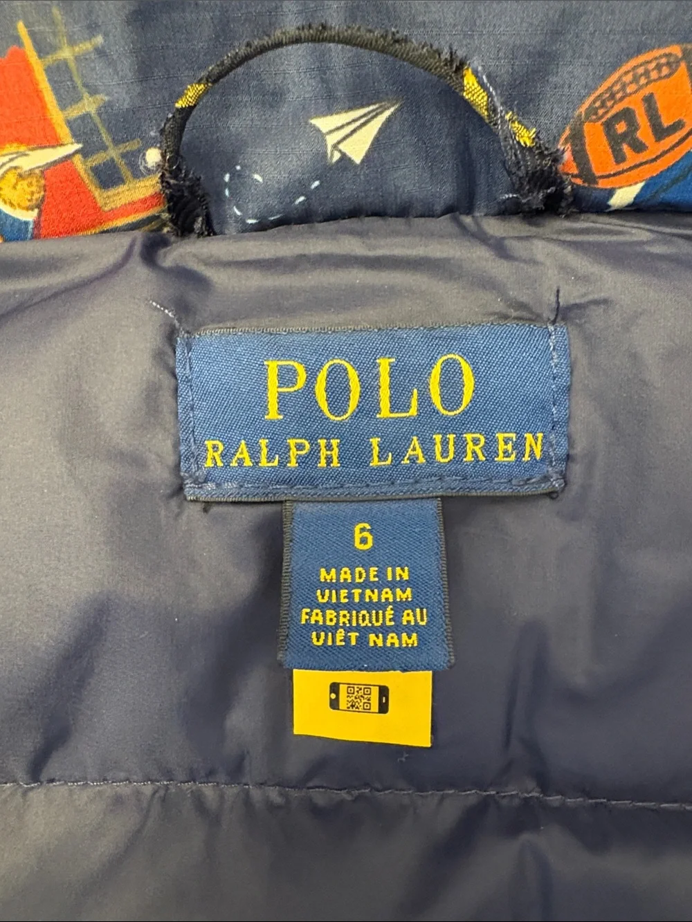 Ralph Lauren Polo Hooded Kids Puffer Down Jacket with Polo Bear Print, Size 6
